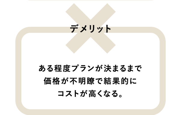 デメリット ある程度プランが決まるまで価格が不明瞭で結果的にコストが高くなる。