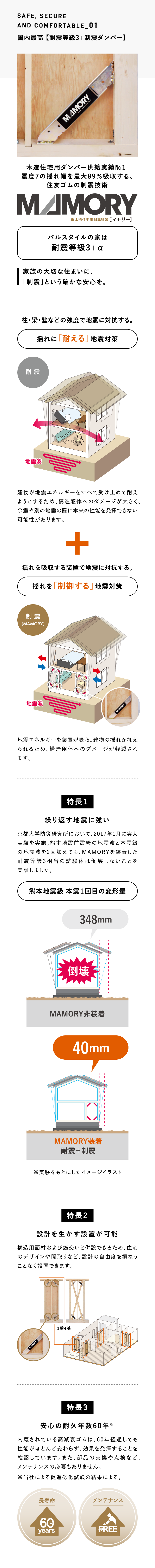 SAFE, SECURE AND COMFORTABLE_01 国内最高【耐震等級3相当+制震ダンパー】