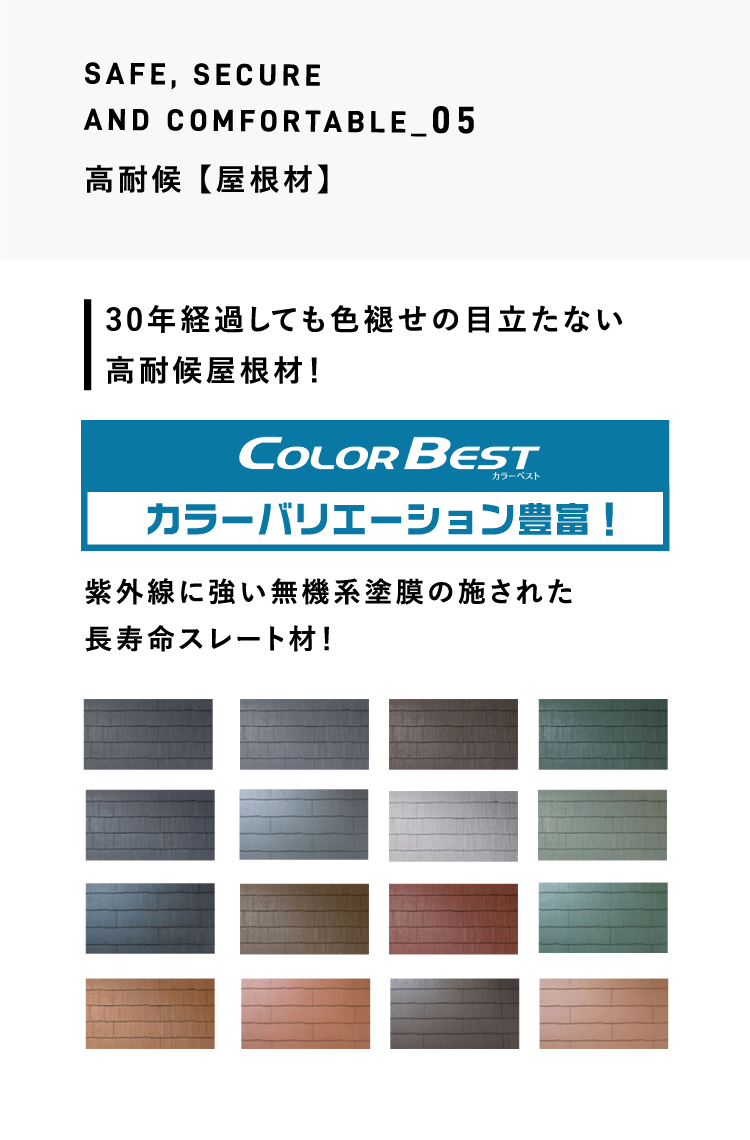 SAFE, SECURE AND COMFORTABLE_05 高耐候 【屋根材】