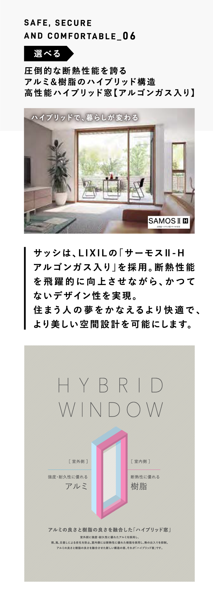 SAFE, SECURE AND COMFORTABLE_06 選べる 高性能樹脂 【複合サッシ】